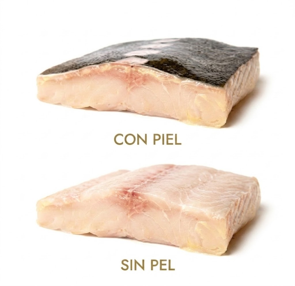 Esturión con piel y sin piel