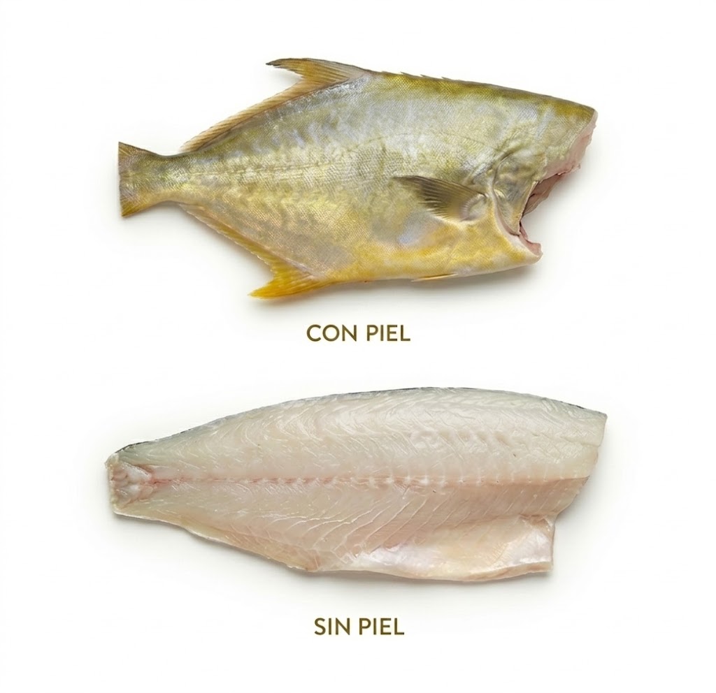 Palometa sin piel y con piel