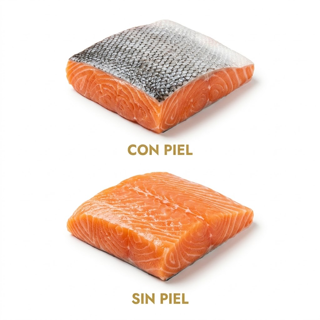 Salmón con piel y sin piel